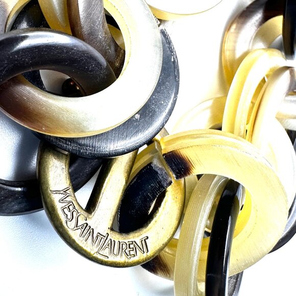 Vintage 1980s YSL Carved Horn Chain Link Bracelet— Heart Charm — Signed — EUC - Picture 7 of 10